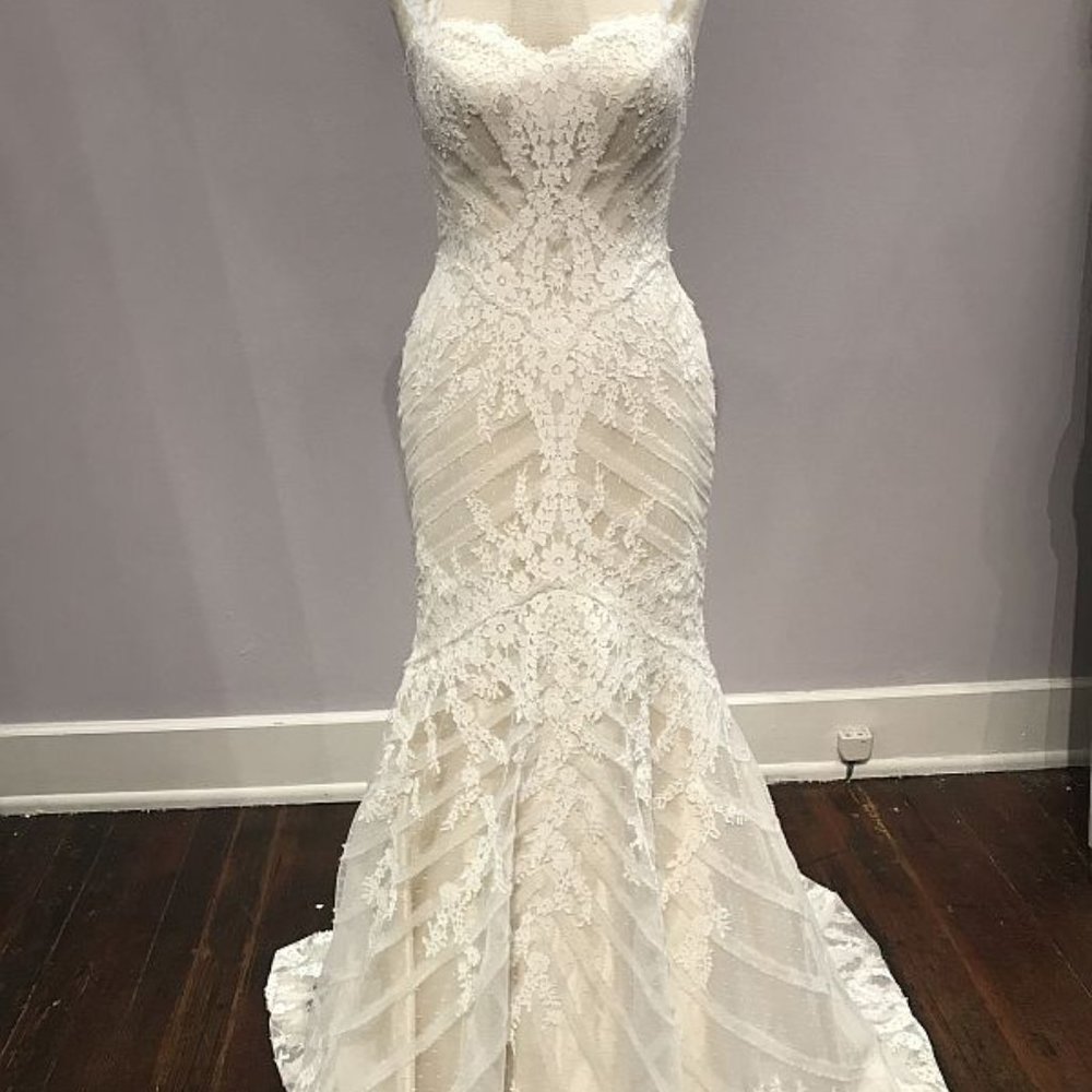 Matthew Christopher Sofia Wedding Dress with custom cap sleeves